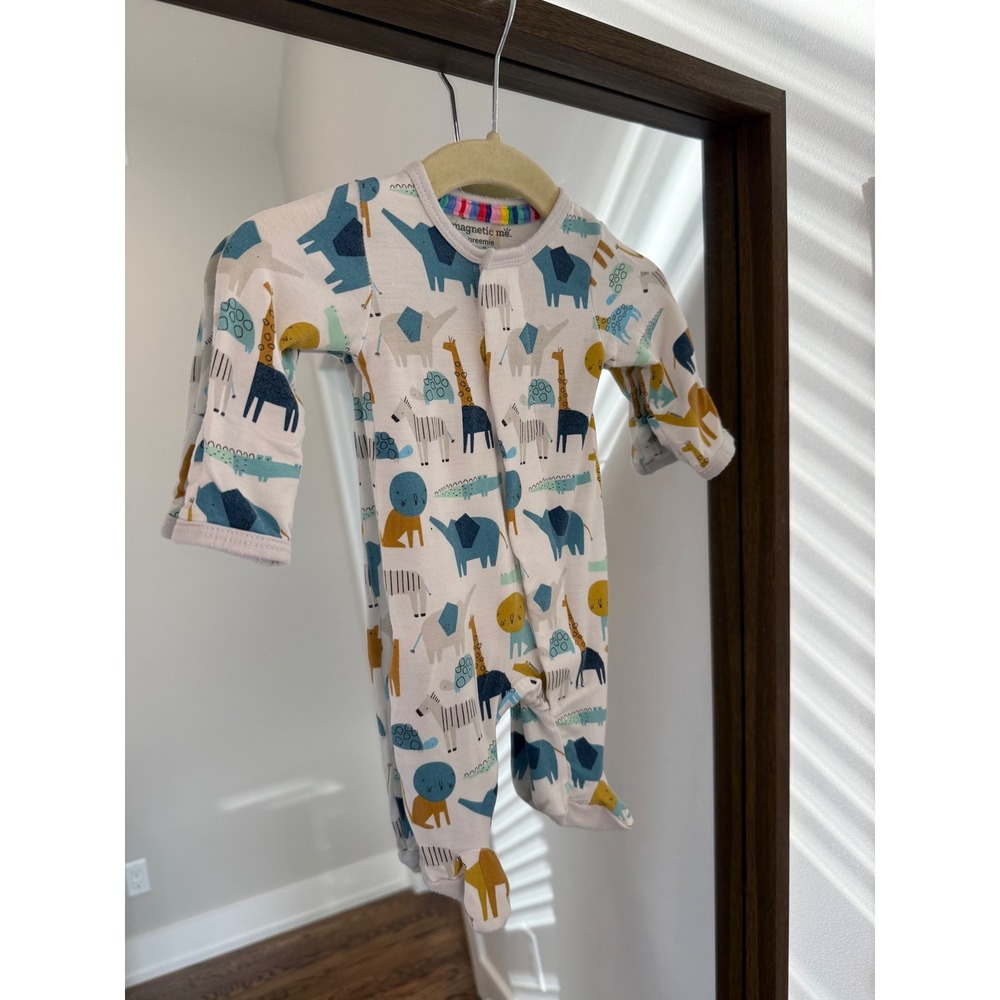 Magnetic Me Preemie Safari Animal Magnetic Modal Footie Pajama White Blue 5lbs